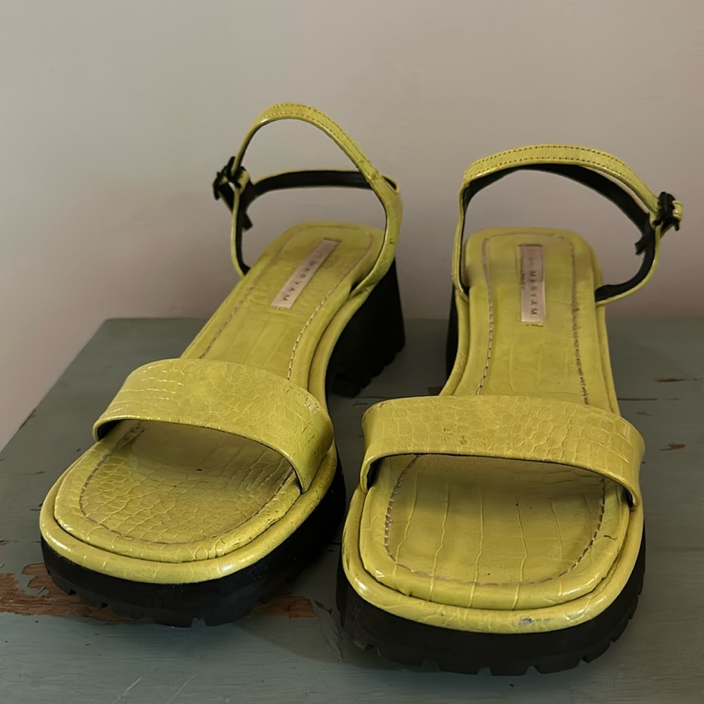 green chunky heeled sandals